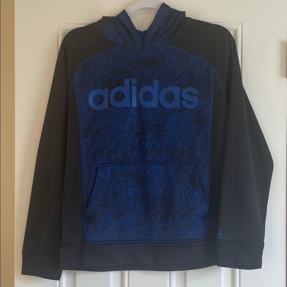 Adidas Boys Black and Blue Logo Hoodie
